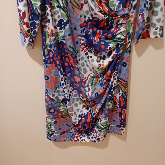 Tracy Negoshian Dolly Colorful Faux Wrap Ruched Dress 3/4 Sleeve XL Y2K Retro - Picture 3 of 8